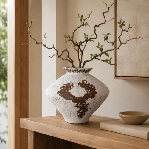Wabi Sabi Rusty Vintage Vase, 11.4" Tall Wabi Sabi Decor Rustic Farmhouse Pottery Vase for Centerpiece, Textured Pottery Flower Vases for Home Decor, Table, Living Room, Bathroom, Kitchen by QIANLING