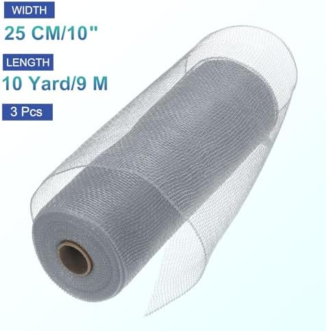 MECCANIXITY 3pcs 10 Inch Poly Burlap Mesh for Wreath, Decorative Mesh Fabric Ribbon 10 Yard for Fall Easter Christmas Flower Bow, Silver - Image 2
