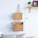 YAHUAN Woven Water Hyacinth Hanging Basket 2-Tiered Storage Baskets Hanging Organizer Hanging Wall Basket for Home,Pantry,Garden, Office Organization (Water Hyacinth) - Image 2