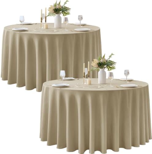 Round Tablecloths 120 Inch, 2-Pack Waterproof Slub Textured by HOMEPEAK