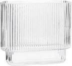 Ribbed Vase, Fluted Glass Vase for Flowers, Clear Flower Vases for Tulips, Modern Vases for Living Room, Dining Table, Office, Bedroom, Mantle, Shelf, Wedding, 7 Inch by YANWE