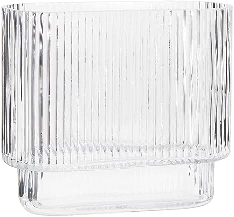 Ribbed Vase, Fluted Glass Vase for Flowers, Clear Flower Vases for Tulips, Modern Vases for Living Room, Dining Table, Office, Bedroom, Mantle, Shelf, Wedding, 7 Inch by YANWE