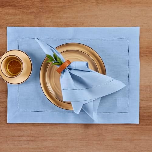 Solino Home 100% Pure Linen Placemats Cornflower Blue, 14 x 19 in, Set of 4 - Image 2