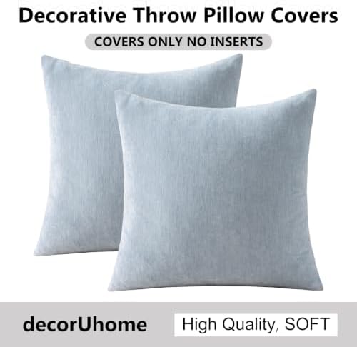 decorUhome Fall Chenille Light Blue Throw Pillow Covers 26x26 Inch Set of 2, Decorative Soft Couch Pillow Covers Solid Dyed Accent Euro Sham Farmhouse Neutral Square Pillow Cases for Sofa - Image 7