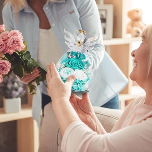 FIACO Gifts for Women Birthday Preserved Rose Forever Flower in Glass Angel Figurines Fresh Flowers for Delivery Prime for Mom Real Roses for Grandma Sister Wife Her from Daughter - Image 4