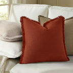 decorUhome Linen Fringe Rust Throw Pillow Covers 16x16 Set of 2 - Image 3