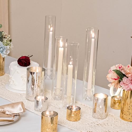 CHILL RECIPE Hurricane Glass Candle Holders-Set of 6 Tall Taper Candle Holder with 14” Tall Clear Cylinder Covers for Wedding Table Centerpiece Home Decor (Floral Base+Clear Chimney) - Image 6
