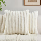 FUTEI Pack of 2 Faux Mink Fur Throw Pillow Covers 24x24 Inch, Cream White by FUTEI