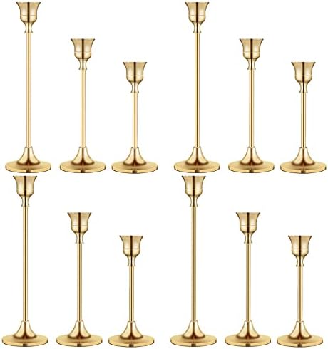 Vintage Gold Brass Taper Candle Holders for Candlesticks, Fireplace & Party - Set of 3 by BEZURA
