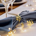 Set of 50 Leaf Napkin Rings Metal Gold Leaf Napkin Ring, Metal Napkin Rings Dinner Banquet Serviette Decor, Dinning Table Setting for Thanksgiving Christmas Halloween Holiday Wedding Party - Image 3