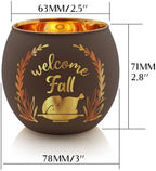 SHMILMH Thanksgiving Votive Candle Holder Set of 12, Glass Tealight Votives Holder with 6 Laser Engraving Patterns, Fall Table Centerpiece Indoor Outdoor Decor - Image 7