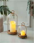 Glass Hurricane Candle Holders for Pillar Candles, Set of 2 (5" & 4" Wide) with Lamp Shape Glass Dome & Brass Base for Farmhouse, Shabby Chic Vintage Decor (Antique Brass) by Unknown