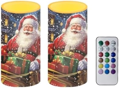 Santa Claus Flickering Flameless Candles Remote Control Candles Christmas Table Decorations for Dining Room Bedroom Home Indoor Table Festive Xmas LED Pillar Candles - Image 2