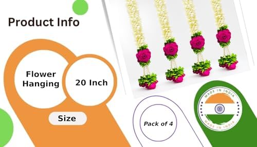 Divyakosh Set of 4 Wall Hangings -20 INCH for Home Decoration, Diwali Decor, Pink Flower, Handmade Diwali Decoration Psychedelic Wall hangings, Door Valance Hanging - Image 4
