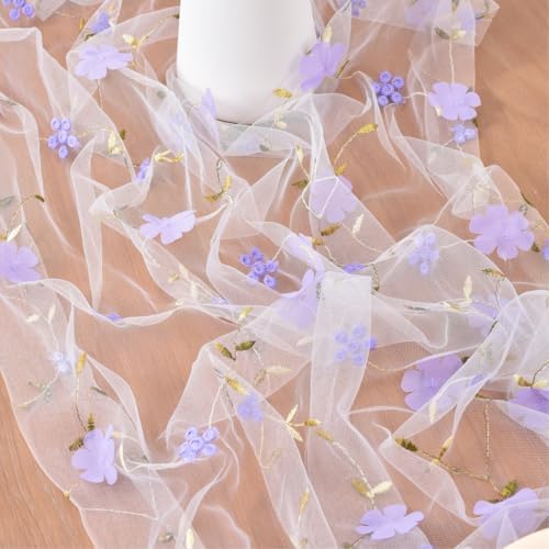 Lilac Wildflowers Table Runner Gauze Floral Birthday Party Home Table Decor - Image 5