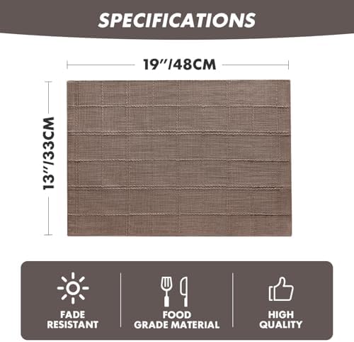 ZeeMart Linen Checked Farmhouse Placemats Set of 6, Cocoa Brown 13x19in - Image 2