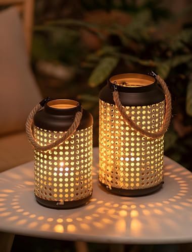 NUPTIO Metal Faux Rattan Candle Lanterns, Set of 2 by Nuptio