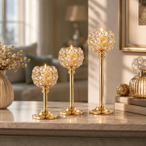 12Pcs Gold Crystal Candle Holders, Tall Bling Bowl Candelabra Centerpiece - Image 7