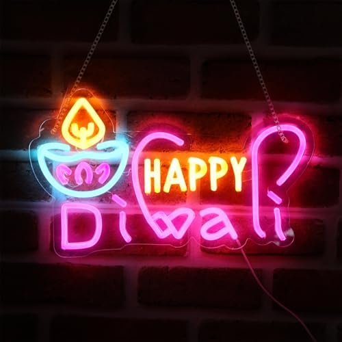 Rossesay Happy Diwali Neon Sign Festival of Light Decorations LED Sign by Rossesay