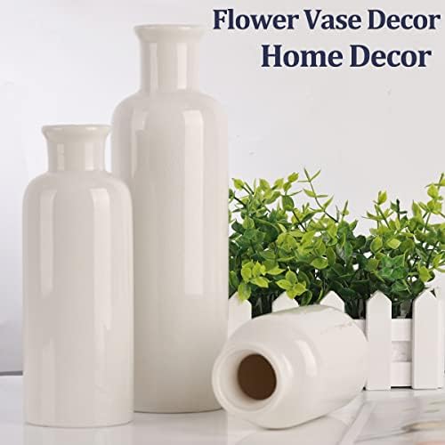 White Ceramic Vase Set - 3 White Small Vases, Farmhouse Country Flower Vase Home Decor, Living Room Decoration, Table Decoration, Fireplace Decor, and Entrance Decorations Centerpieces - Image 5