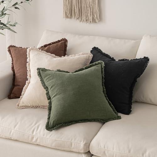 MIULEE Boho Linen Fringe Decorative Euro Throw Pillow Covers Black 24x24 - Image 5
