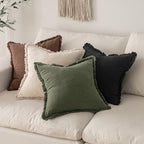MIULEE Boho Linen Fringe Decorative Lumbar Throw Pillow Covers Black 12x20 - Image 5