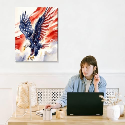 HomeifHue July 4th Patriotic Canvas Wall Art 4th of July USA Decorations American Flag Painting Picture Eagle Pictures for Wall Decor Independence Day Home Decor（F7 16x24in） - Image 7