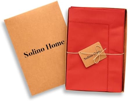 Solino Home Cotton Linen Napkins Poppy Red Hemstitch, 20 x 20 in, Set of 4 - Image 5