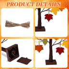 Briwooody 24'' Lighted Thanksgiving Gratitude Tree Kit, Brown Thanful Tree with 60 Leaves, Hemp Ropes & Pens, DIY Fall Decoration for Autumn Table Centerpiece Thanksgiving Gift (Battery Not Included) - Image 3
