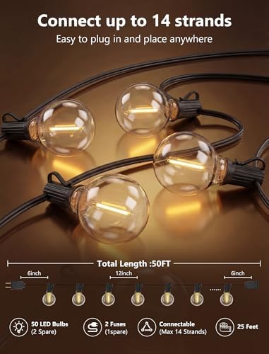 GOOTHY G40 LED Outdoor String Lights, 50Ft Patio String Lights Waterproof with 52 Shatterproof Globe Bulbs, Hanging Outdoor Lights for House Backyard Party Cafe Balcony Porch Christmas Decor, Black - Image 2