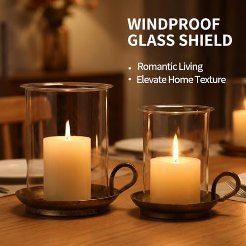 Vintage Cast Iron Hurricane Glass Candle Holder for Pillar Candles Set of 2 - Image 6