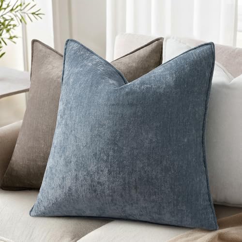 decorUhome Chenille Haze Blue Velvet Throw Pillow Covers 22x22 Set of 2 - Image 6