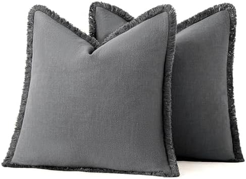 MIULEE Boho Linen Fringe Decorative Throw Pillow Covers Dark Grey 20x20 - Image 6