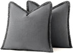 MIULEE Boho Linen Fringe Decorative Throw Pillow Covers Dark Grey 18x18 - Image 6