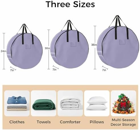 Solid Color Round Storage Bag 30 Inch, Medium Purple Clothes Storage Container with Handles Heavy Duty Organizer for Comforter, Bedding & Holiday Wreaths - Image 7
