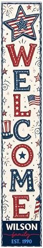 48x8" Custom 4th of July Welcome Porch Sign, Personalized Patriotic Porch Decor for Independence Day, Standing Welcome Sign for Front Door, PVC, Design 2 - Image 2