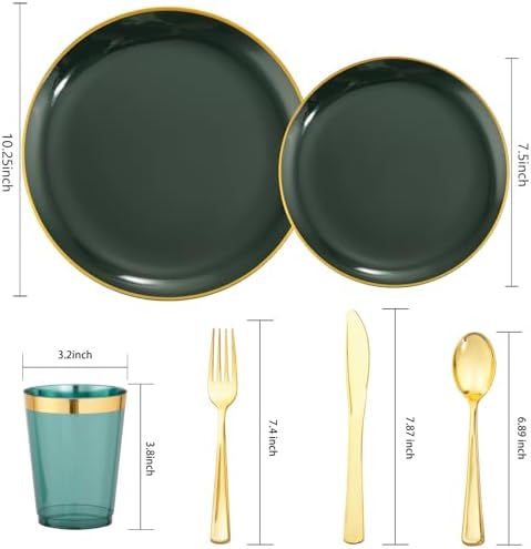 LIYH 180Pcs Green Plastic Plates, Gold Silverware Dinnerware Sets For Party - Image 2