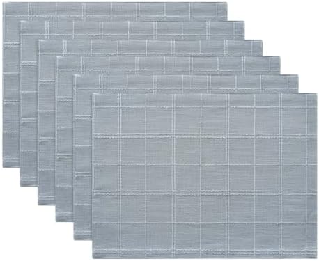 ZeeMart Linen Checked Farmhouse Placemats Set of 6, Chambray 13x19in - Image 7