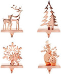 Christmas Stocking Holders for Mantel Set of 4, Stocking Hangers Reindeer Snowman Christmas Tree Snowflake Metal for Fireplace Mantel Holiday Christmas Decorations Stocking Hanger Hook - Rose Gold by anmasrucci