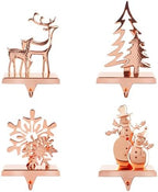 Christmas Stocking Holders for Mantel Set of 4, Stocking Hangers Reindeer Snowman Christmas Tree Snowflake Metal for Fireplace Mantel Holiday Christmas Decorations Stocking Hanger Hook - Rose Gold by anmasrucci