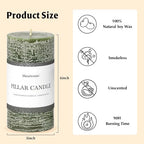 3x6 Inch Moss Green Pillar Candles Set of 3 - Unscented Spring Candles, Long Clean Burning, Large Big Candle, Smokeless Dripless Candle for Home Decor, Dinner Table, Bathroom, Rustic Decor - Image 5