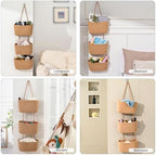 ICERZCZ Hanging Baskets for Organizing, Over the Door Decorative Storage Organizer, Nursery Decor Organization, 3-Tier Wall Basket for Entryway Playroom Bathroom Closet, Khaki - Image 4