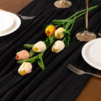 Black Cheesecloth Table Runner Boho Wrinkled Gauze Table Runners - Image 5