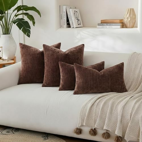 decorUhome Soft Chenille Reddish Brown Throw Pillow Covers 24X24 Set of 2 - Image 5