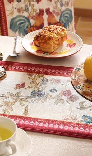 patdrea Designer Farmhouse Linen Extra Long Table Runner,Rustic Cottage Mauve with Rooster and Floral Pattern Fabric Table Mat,Decoration for Kitchen Dining Christmas New Year Banquet, 12"*118" - Image 7