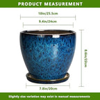 10 Inch Ceramic Planter Pot Round Plant Pot for Indoor Plants Outdoor Large Flower Pot with Drainage Hole and Saucer Blue - Image 3
