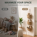 3-Tier Over the Door Hanging Basket, Cotton Rope Woven Decorative Hanging Storage, Large Wall Basket for Nursery Bedroom, Foldable Height Adjustable Organizer, Jute Color (Large(14.8"L×7.1"H)) - Image 6