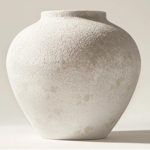 White Rustic Large Round Vase for Table Centerpieces 11 inches, Arina Vase, Earthy Stone Look, Textured, Modern Homes Farmhouse Centerpiece Decor by RyddeligHome-AestheticHomeDecor