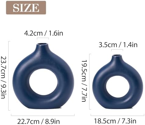 Ceramic Donut Vase Set of 2 Home Decor Modern Farmhouse Style Living Room Ornament Dining Table Room Pottery Purple Small Vases for Dried Flowers - Image 3