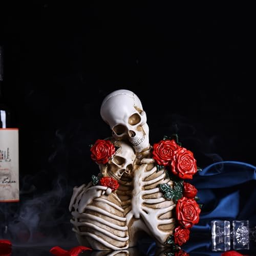 Skull Decor Halloween Decoration: Skeleton Couple Figurines Resin Gothic Statues Vintage Home Decor for Shelf Table Mantel Collectible Wedding Gift (C-Small) - Image 5